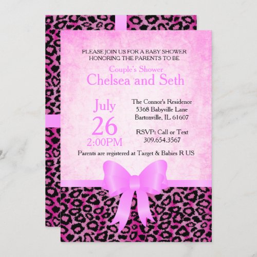 Jaguar Animal Cat Pattern Pink  Baby Girl Shower Invitation