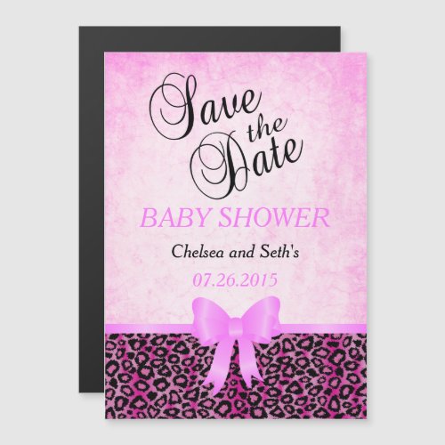 Jaguar Animal Cat Pattern Pink  Baby Girl Shower Magnetic Invitation