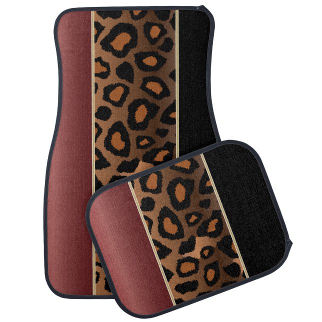 Jaguar Animal Print | Garnet Red | Personalize Car Mat (Set)