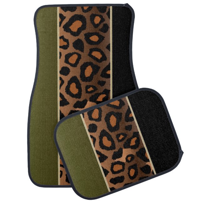 Jaguar Animal Print | Olive Green | Personalize Car Floor Mat (Set)