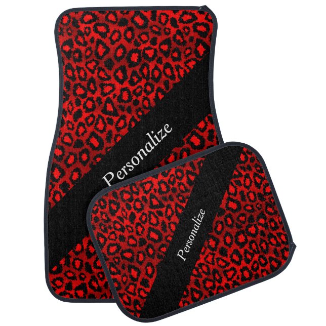 Jaguar Animal Print | Red | Personalize Car Floor Mat (Set)