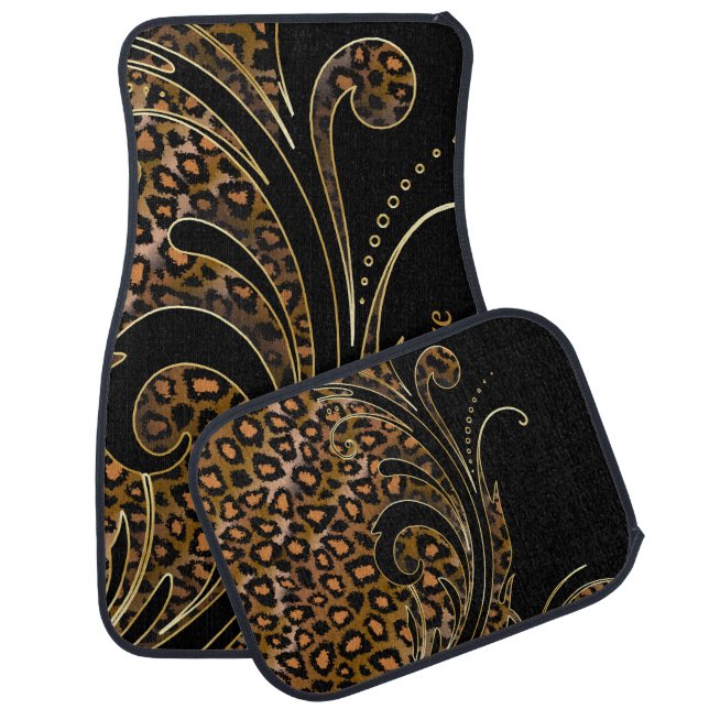 Jaguar Animal Print Swirls | Brown Car Mat (Set)