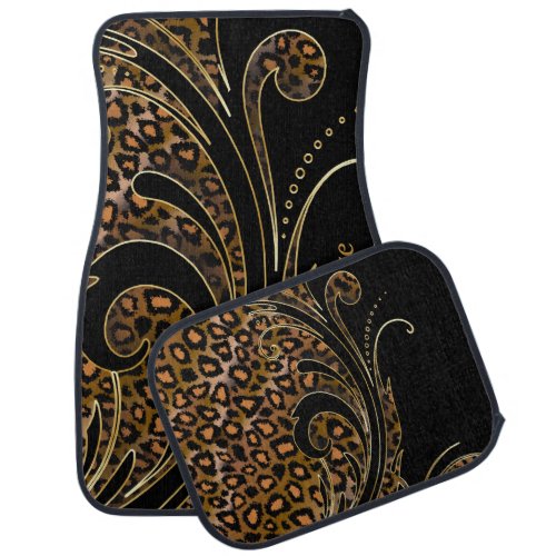 Jaguar Animal Print Swirls  Brown Car Mat