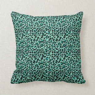 Jaguar Animal Print   Teal Blue Throw Pillow