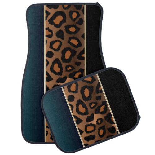 Jaguar Animal Print  Vintage Blue  Personalize Car Mat