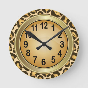 Jaguar Animal Print with Tan Round Clock