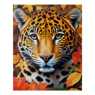 Jaguar Autumn Feline Painting Poster