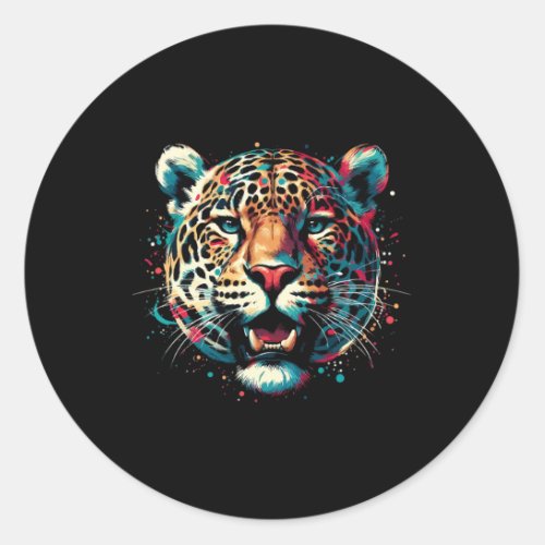 Jaguar Big Cat Splash Art Graphic Design Men Women Classic Round Sticker
