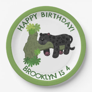 Jaguar black panther personalized cartoon birthday paper plates