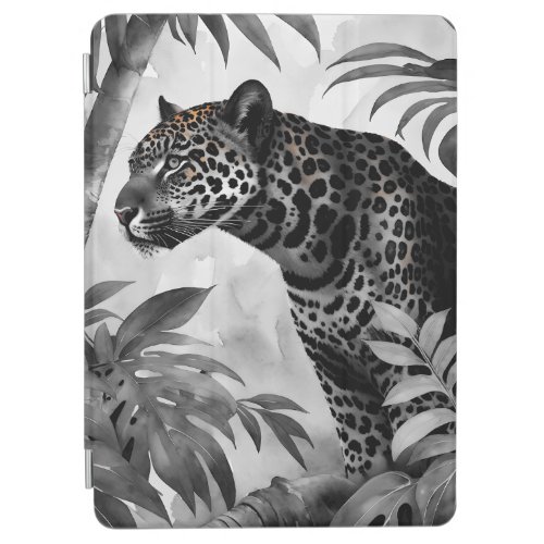 Jaguar Botanical Black and White Sketch iPad Air Cover