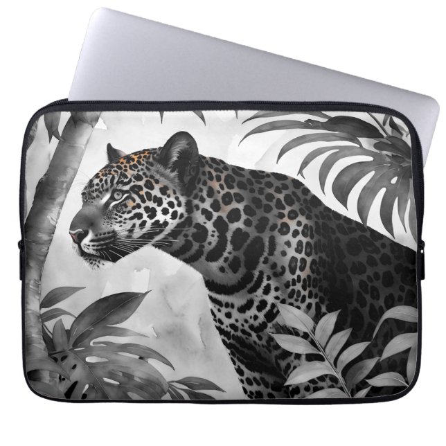 Jaguar Botanical Black and White Sketch Laptop Sleeve (Front)