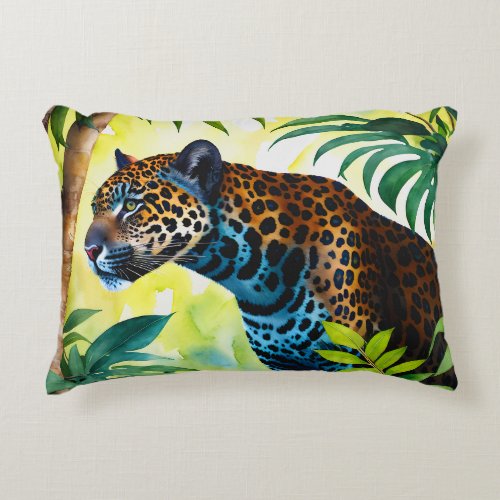 Jaguar Botanical Forest Jungle Accent Pillow