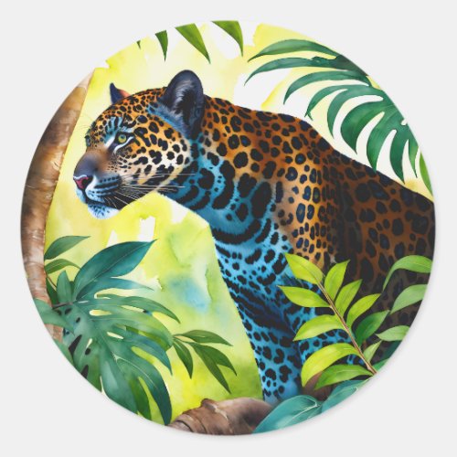 Jaguar Botanical Forest Jungle Classic Round Sticker