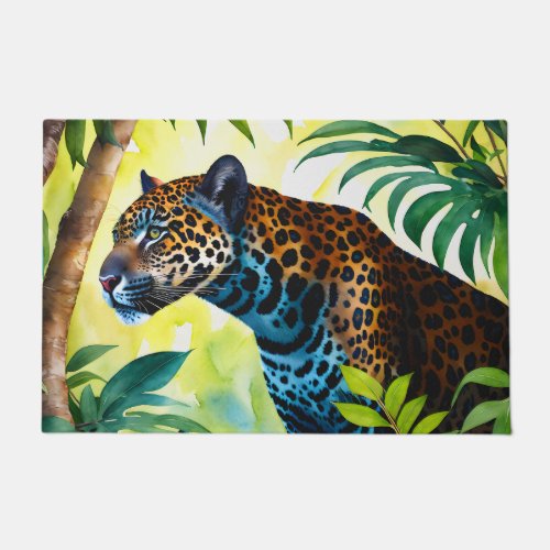 Jaguar Botanical Forest Jungle Doormat