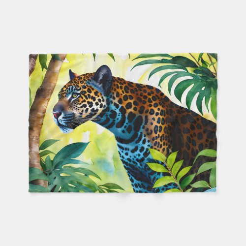 Jaguar Botanical Forest Jungle Fleece Blanket