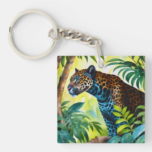 Jaguar Botanical Forest Jungle Keychain