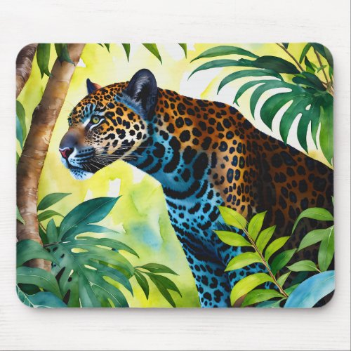 Jaguar Botanical Forest Jungle Mouse Pad
