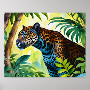 Jaguar Botanical Forest Jungle Poster