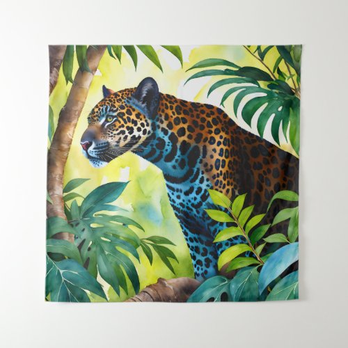 Jaguar Botanical Forest Jungle Tapestry