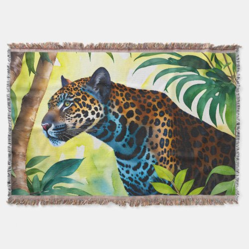 Jaguar Botanical Forest Jungle Throw Blanket