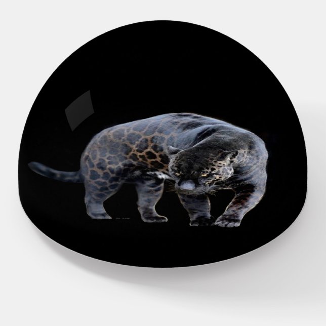 Jaguar Diablo black glass dome paperweight (Angled)