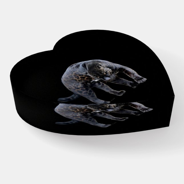 Jaguar Diablo black glass heart paperweight (Angled)