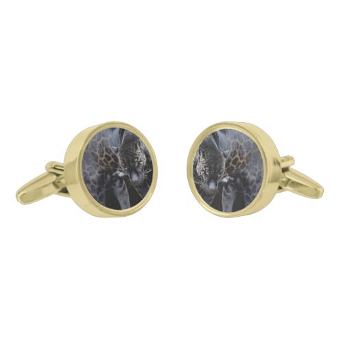 Jaguar Diablo black gold round cufflinks