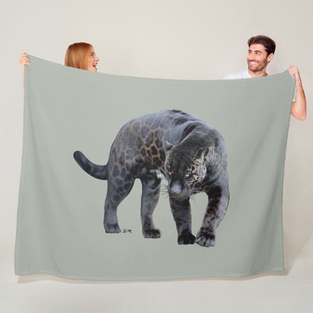 Jaguar Diablo light gray fleece blanket (In Situ)