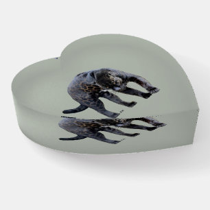 Jaguar Diablo light gray glass heart paperweight