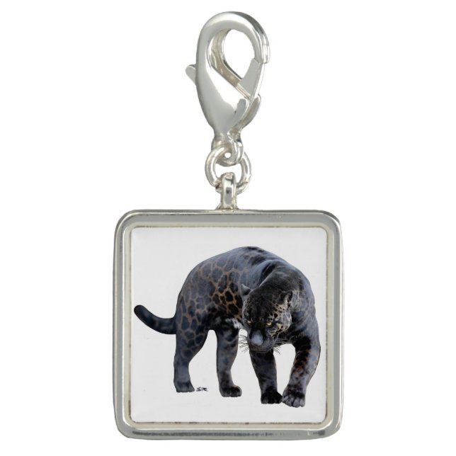 Jaguar Diablo white silver square charm (Front)