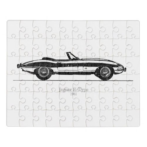 Jaguar E_Type Coupe 1961 Black and White Jigsaw Puzzle