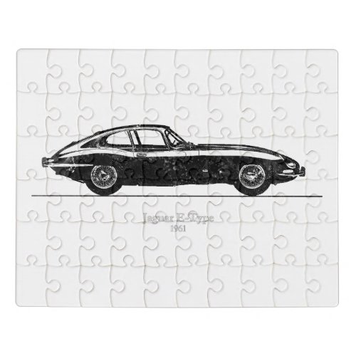 Jaguar E_Type Coupe 1961 Black and White Jigsaw Puzzle