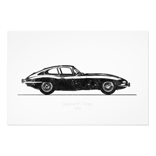 Jaguar E_Type Coupe 1961 Black and White Photo Print