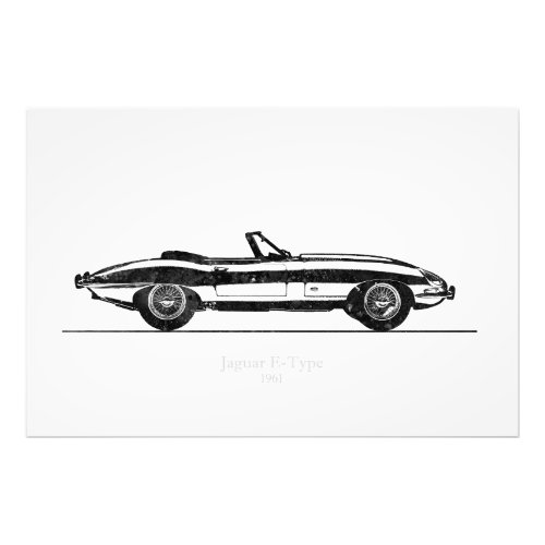 Jaguar E_Type Coupe 1961 Black and White Photo Print