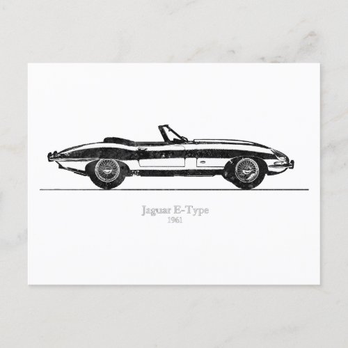 Jaguar E_Type Coupe 1961 Black and White Postcard