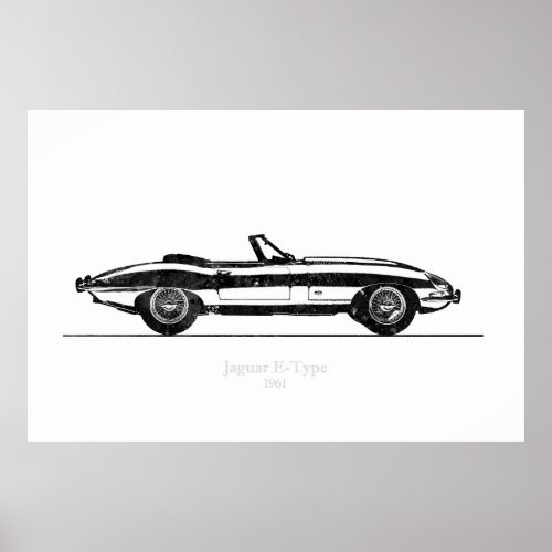 Jaguar E_Type Coupe 1961 Black and White Poster