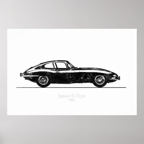 Jaguar E_Type Coupe 1961 Black and White Poster