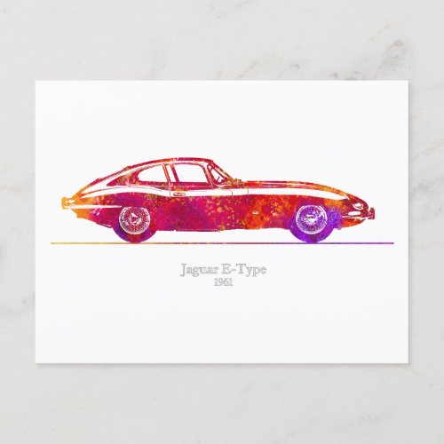 Jaguar E_Type Coupe 1961 Watercolor Postcard