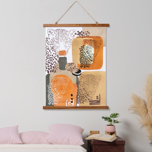 Jaguar Earth Tones Modern Abstract Pop Art Hanging Tapestry