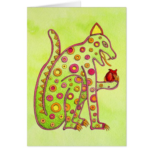 Jaguar Eating Heart (lt green wc) Cards (Front)