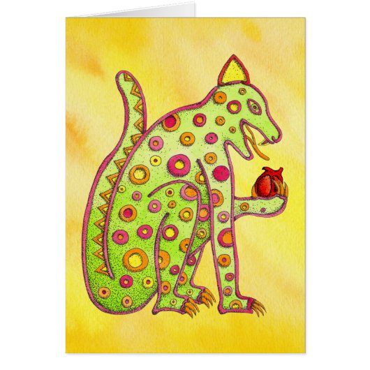 Jaguar Eating Heart (yellow wc) Cards (Front)