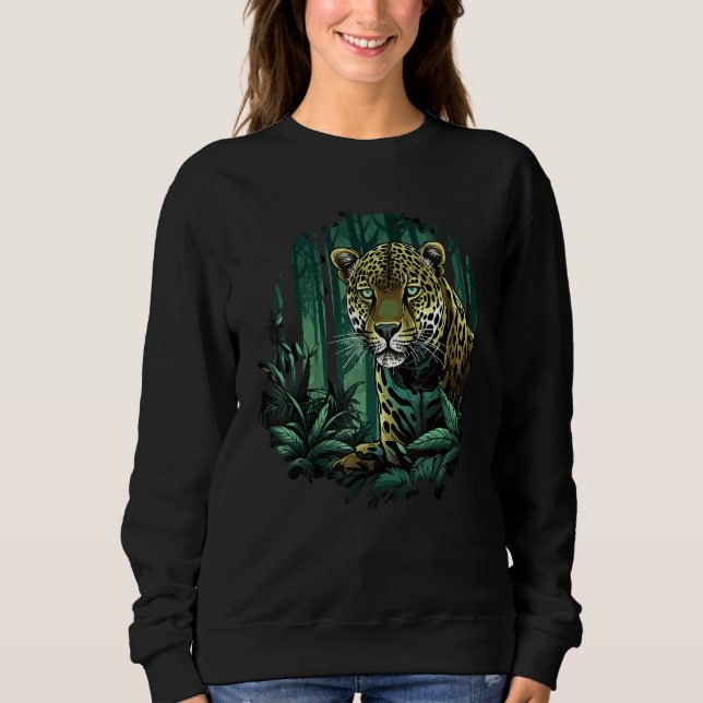 Jaguar In Jungle Big Cat Lover Print Graphic Art D Sweatshirt (Front)
