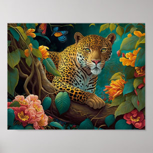 Jaguar in rain forest poster