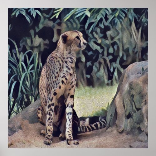 Jaguar In The Forest Oil Paint Poster