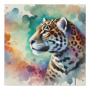 Jaguar in the Wild 280824AREF109 - Watercolor Faux Canvas Print