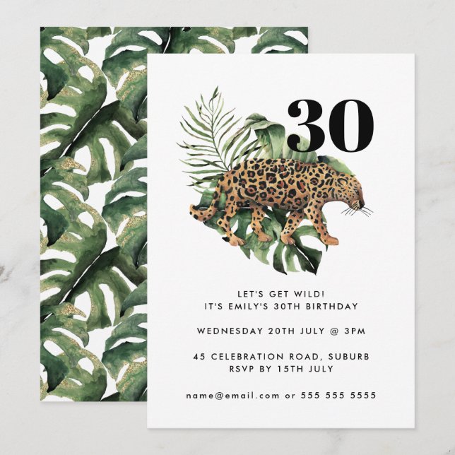 Jaguar Jungle Animal Print Get Wild 30th Birthday Invitation (Front/Back)
