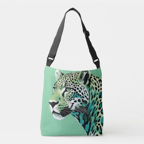 Jaguar Leopard Big Cat Teal Crossbody Bag