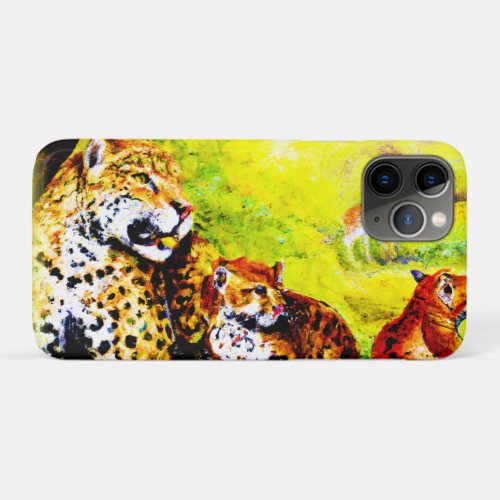 Jaguar Mom and Cubs Relaxing in Jungle Buy Now iPhone 11 Pro Case