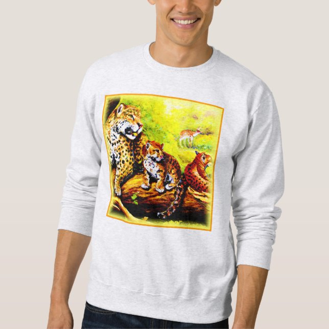 Jaguar Mom and Cubs Relaxing in Jungle. Buy Now Sweatshirt (Front)