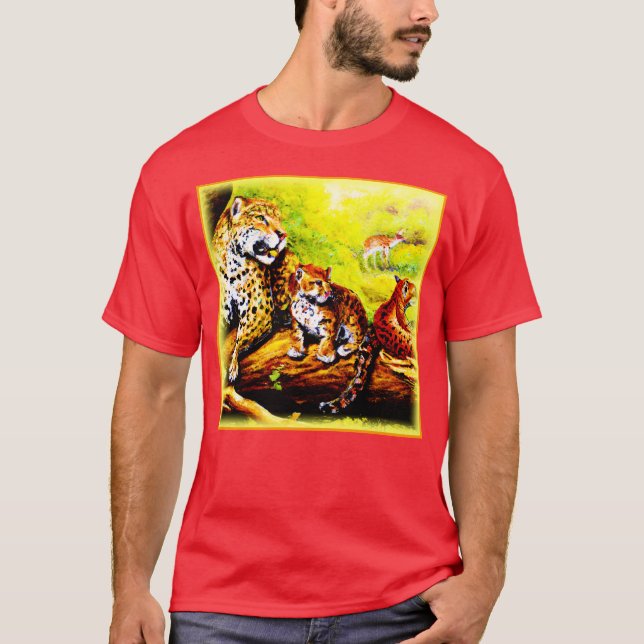 Jaguar Mom and Cubs Relaxing in Jungle. Buy Now T-Shirt (Front)